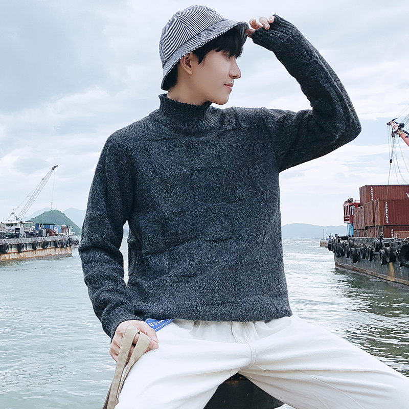 

2020 new cashmere sweater men's brand clothing men's sweater pure color casual autumn wool pullover high neck, Burgundy