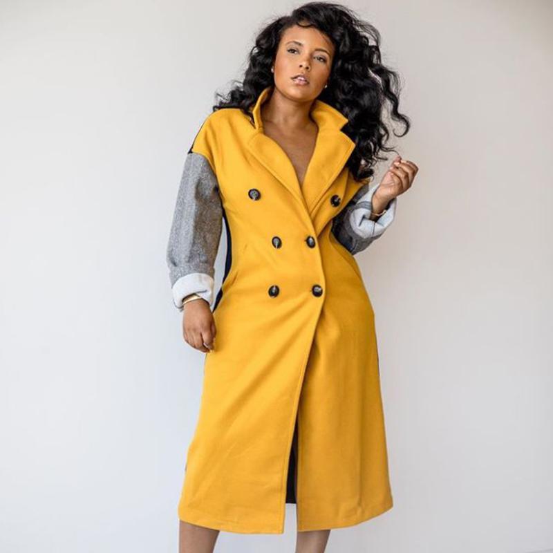 

Women' Fashion Stitching Turn-down Neck Long Coat, Orange