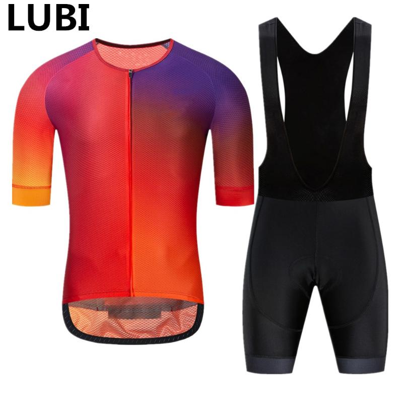 

LUBI Men Cycling Set 5 Colors Summer Short Sleeve Jersey Wear High Density Sponge Pad MTB Clothes Kit Bike Clothing Road Suit, Jersey and bib short