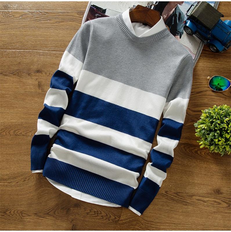 

Striped Knitting Cashmere Sweater New Fashion Men' Pullover Drop shipping Sweaters Long Sleeve O-Neck Christmas top clothes, Gray