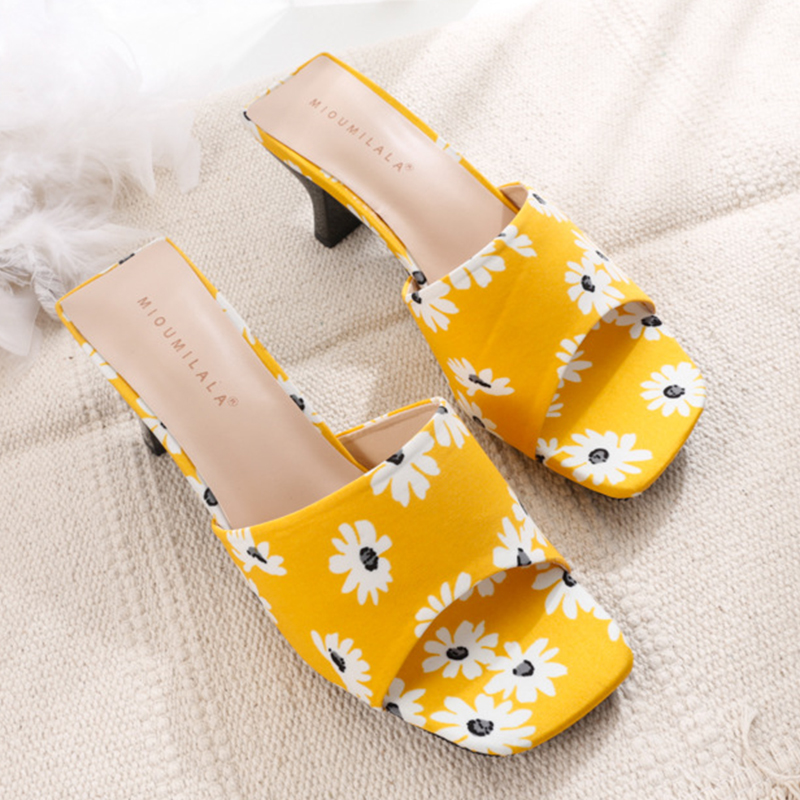 

Fairy Daisy slingback slip on women sandals strange high heels shoes women slippers net celebrity sunflower femmes sandalias2020, Black