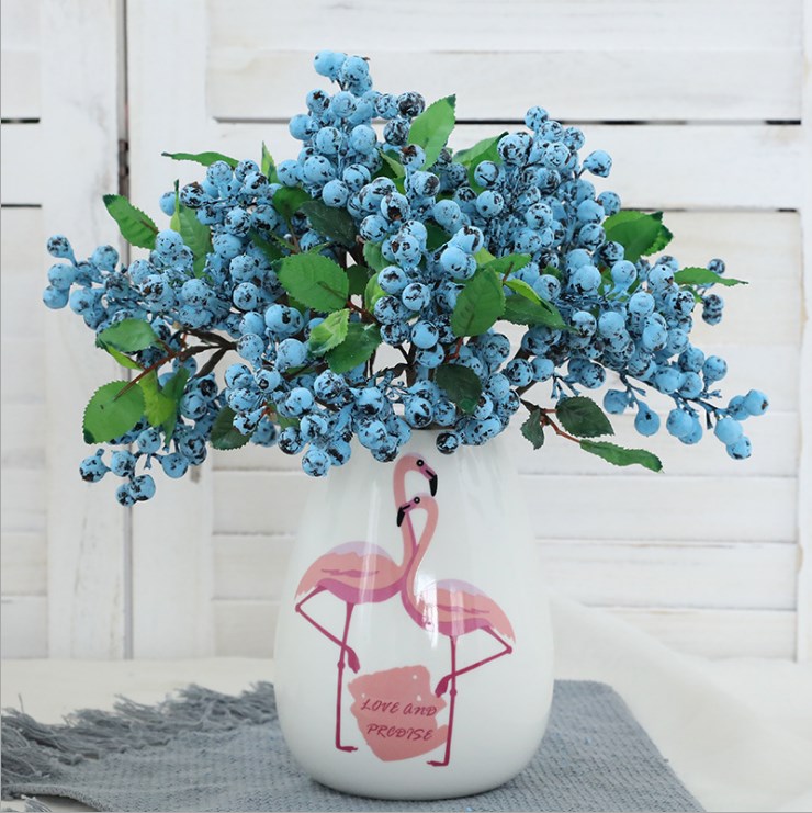 

1 Bundle Artificial Blueberry Plant Flower Bud Fake Plants Silk Flower Decorative Wreath Berry For Wedding Home Party Decoration, See chart