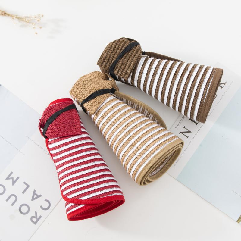 

Women Summer Foldable Open Top Straw Sun Hat Bowknot Back Adjustable Breathable UV-Protection Wide Brim Beach Visor Cap