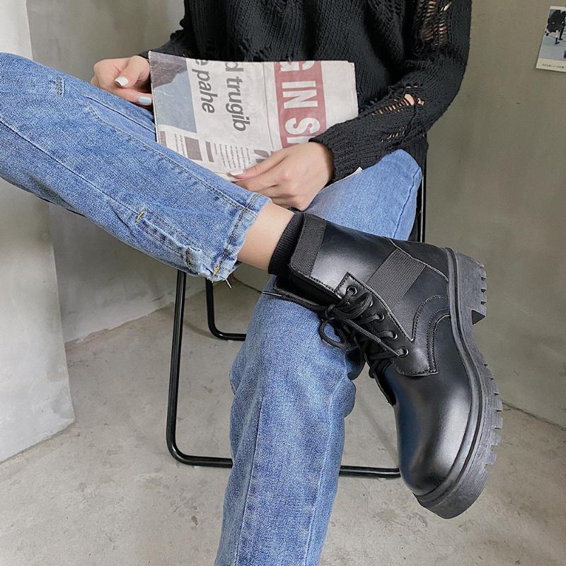 

Boots Women 2020 Autumn New Retro British Style Thick-soled Thick Heel Short Boots Women shoes, Black