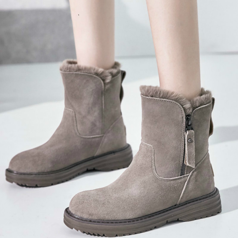 

Flat Boots Women Winter Shoes 2020 Short Plush Ankle Boots Ladies Faux Seude Bota Feminina Warm Fashion Shoes Black Zapato Mujer, Khaki