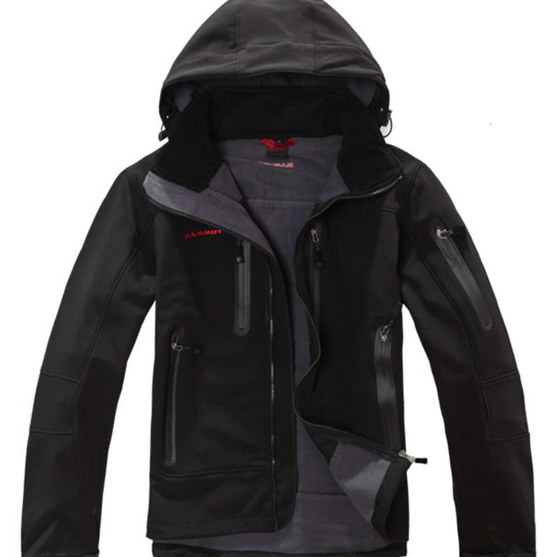 

2020 New Spring Autumn Men Set Outdoor Soft Shell Clothing Male Catching Fleece Outdoor Travel Hiking Jacket Windproof Cold Warm, Black