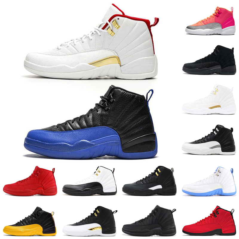 

2020 12s Jumpman Stone Blue FIBA 12 Mens Basketball Shoes Reverse Flu Game Metallic Gold Dark Grey Sports Sneakers Size 13