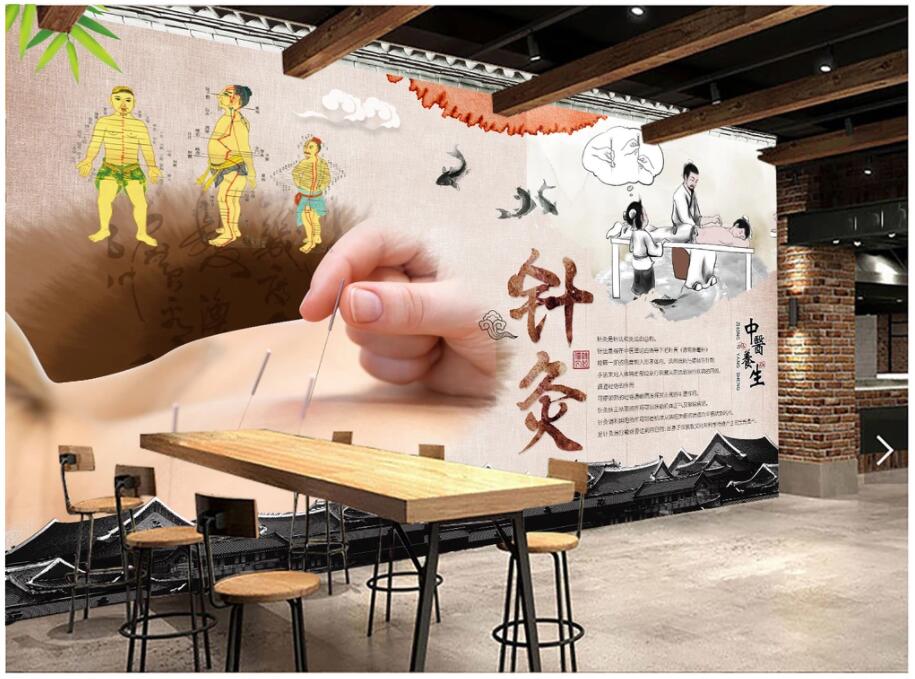 

custom photo wallpaper 3d mural on the wall Traditional Chinese Medicine Health Acupuncture home decor wallpaper in the living room, Non-woven wallpaper