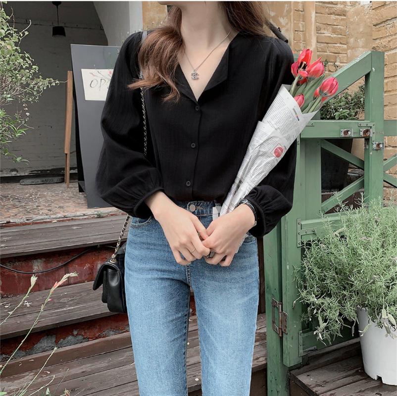 

New spring Vintage print Shirt female Oversize Tops Women Long sleeve Girls Blouse Summer Plus Size Women Blouses femme Blusas, Black