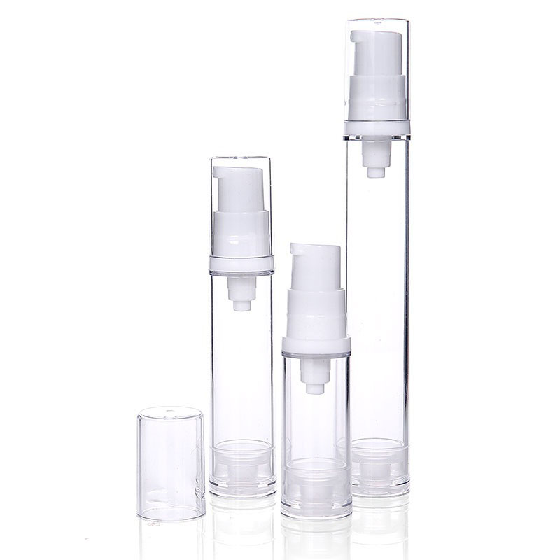 

5ml/10ml/15ml Clear Empty Travel Portable Refillable Plastic Airless Vacuum Pump Bottle Vial Press Container for Essence Cleanser Emulsion