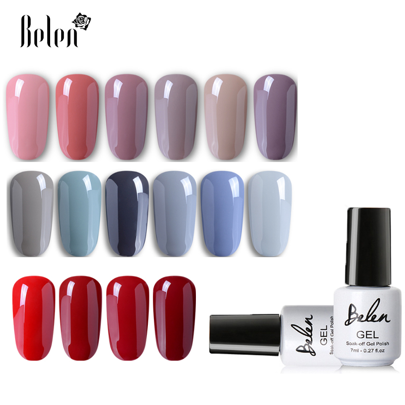 

Belen 5pcs Red Gray Nude Series Nail Gel Polish Soak Off Classic UV Gel Lak Glitter Semi Permanent Autumn Winter Lacquer 7ml, Leave 5 colors code