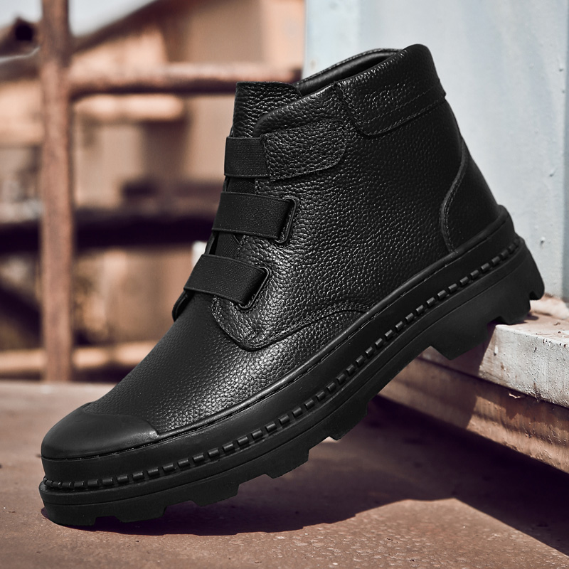 

Fashion Men's Boots genuine Leather Male Waterproof Shoes Chaussure Mans Casual Shoes For Men ankle Boots Footwear Male Sneakers, Black