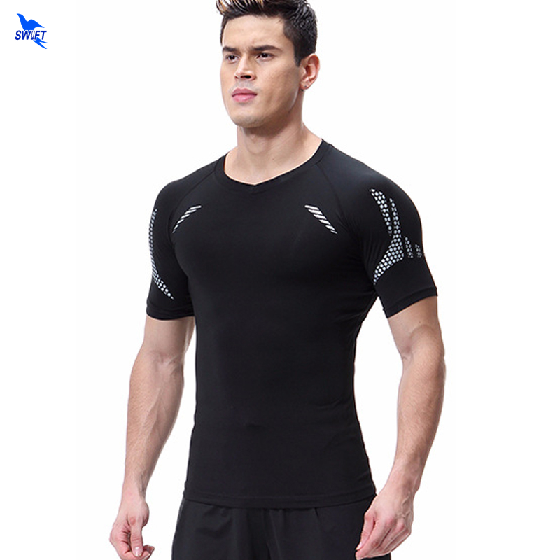 

2020 Summer Mens Compression Short Sleeve T Shirt Bodybuilding Fitness Sportswear Men Sport Tops Quick Dry Running Tight Tees, Black