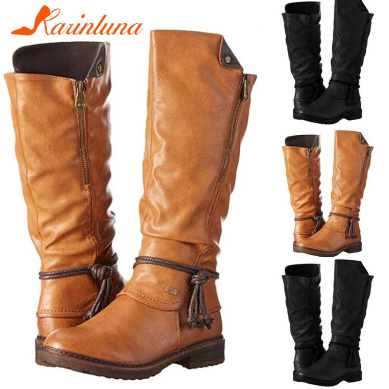 

Karin 2020 Hot Sale Big Size 43 Thick Heels Boots Woman Shoes Zip Up Retro INS Hot Dropship Boots Female, Black