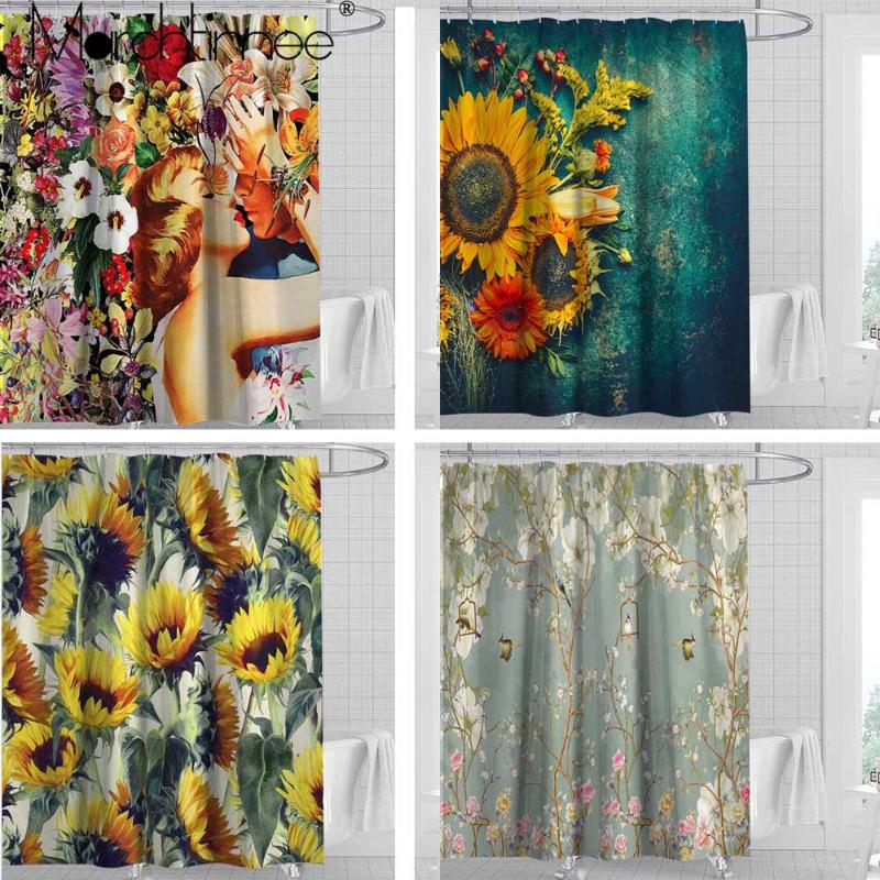 

Pink Tree Shower Curtain Rugs Toilet Bath 3D Colorful Flowers Tropical Plants Waterproof Bathroom Curtains Polyester Fabric