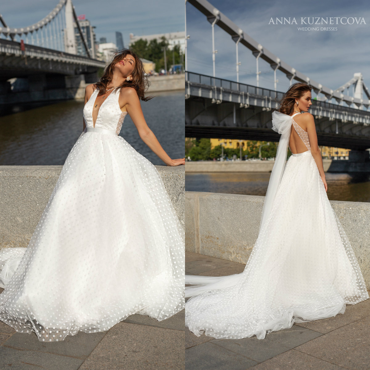 

2021 Fashion Wedding Dresses Sexy Deep V Neck Lace Appliques Dot Bridal Gowns Custom Made Backless Sweep Train A-Line Wedding Dress, Ivory