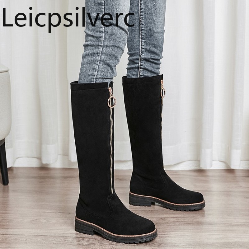 

Women's Boots New winter fashion Round head zipper Low-heeled High tube Women's shoes plus size 33-43 Heel Height 3.5cm black