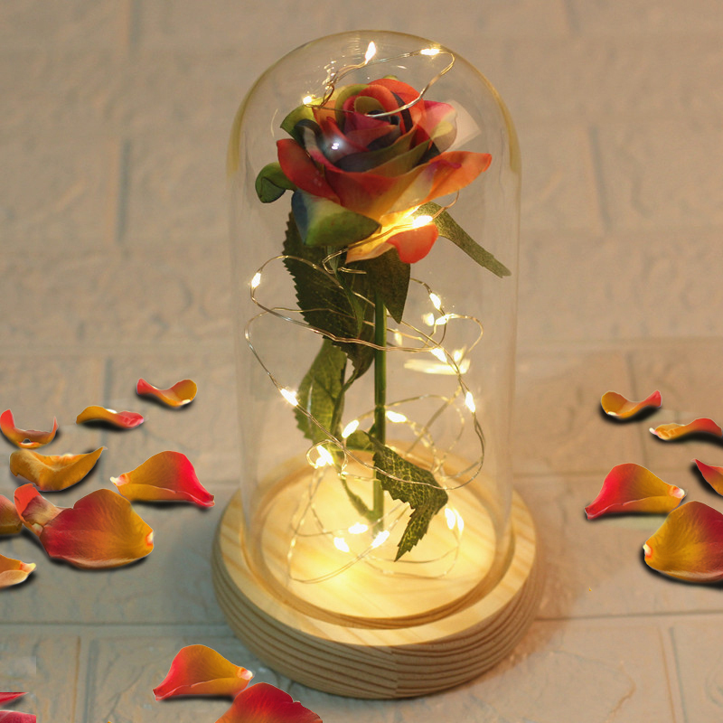 

Romantic LED Lights Gold Rose In A Glass Dome for Wedding Valentine's Day 2.14 Gifts Flower for Girlfriend Wife Home Party Decor, Ya