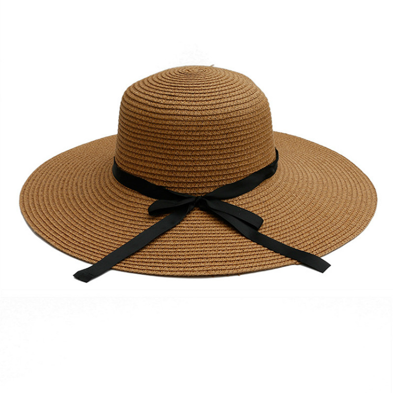 

Wide Brim Hats Hat Female Bow Fisherman Straw Outdoor Travel Holiday Big Sunscreen Sun Simple Wild, White