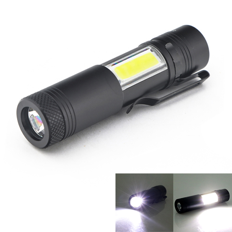 

New Mini Portable Aluminum Q5 LED XPE&COB Work Light lanterna Powerful Pen Torch Lamp 4 Modes Use 14500 or