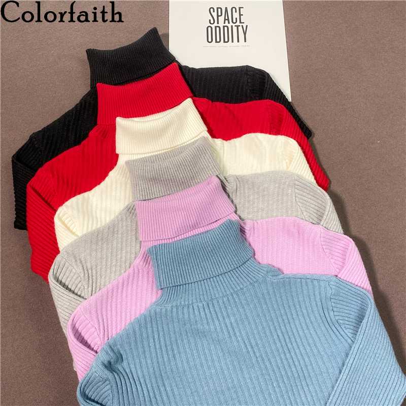 

Colorfaith New 2020 Women's Autumn Winter Casual Turtleneck Bottoming Knitwear Warm Pullover Minimalist Elegant Jumpers SW1049, Black