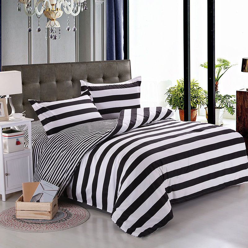 

Stripe Printed 4Pcs Bedding Sets with Sheets Pillowcases Duvet Cover Quilts High Quality Polyester Home Textile For Full Sizes