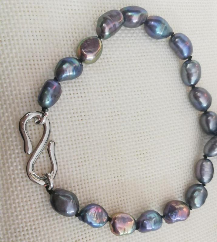 

9x10mm black purple gray baroque pearl handmade Bracelet real Natural Freshwater Pearl 15cm 20cm 6inch 8inch 9