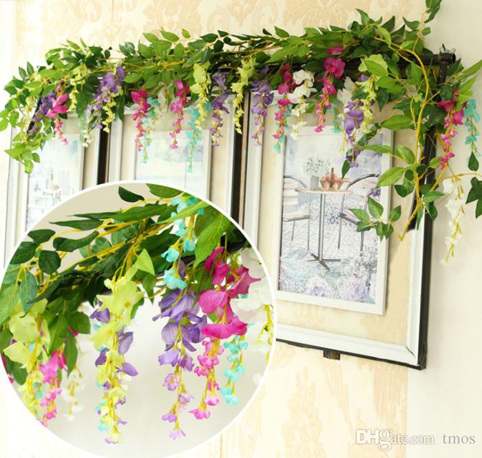

200cm/78.7 "long Silk Flowers Artificial Flower Wisteria Vine Rattan Wisteria Garland For Wedding Home Garden Decoration, Green