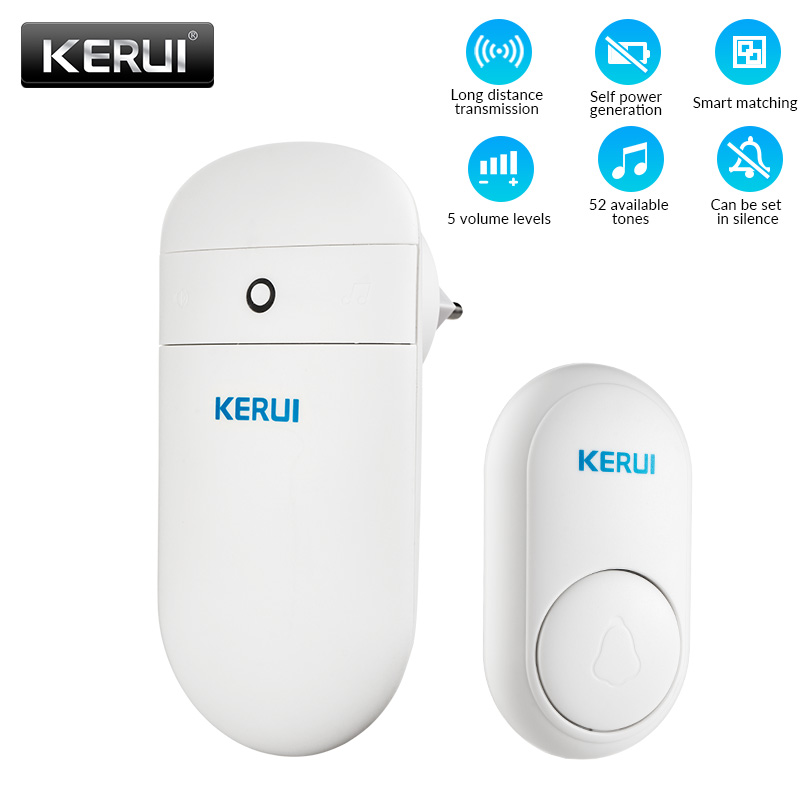 

KERUI M518 Wireless Self Generation Button 52 songs Optional 5 Volume Levels No Need Battery Welcome Self Powered Doorbell