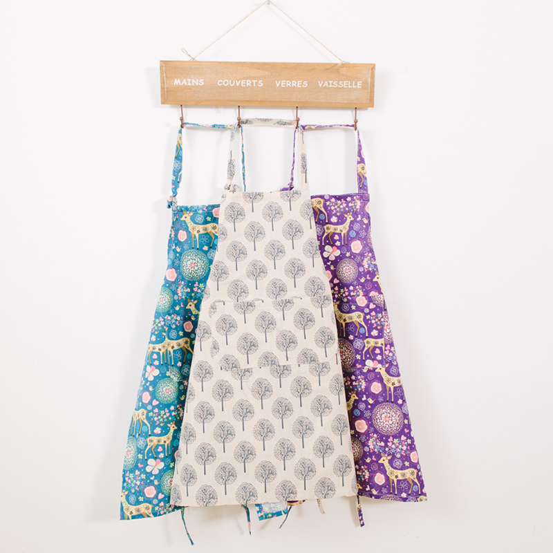 

Adjustable Aprons Elk Stripe Cotton Linen Apron Restaurant Kitchen Accessories Housewife Cleaning Apron with Pockets