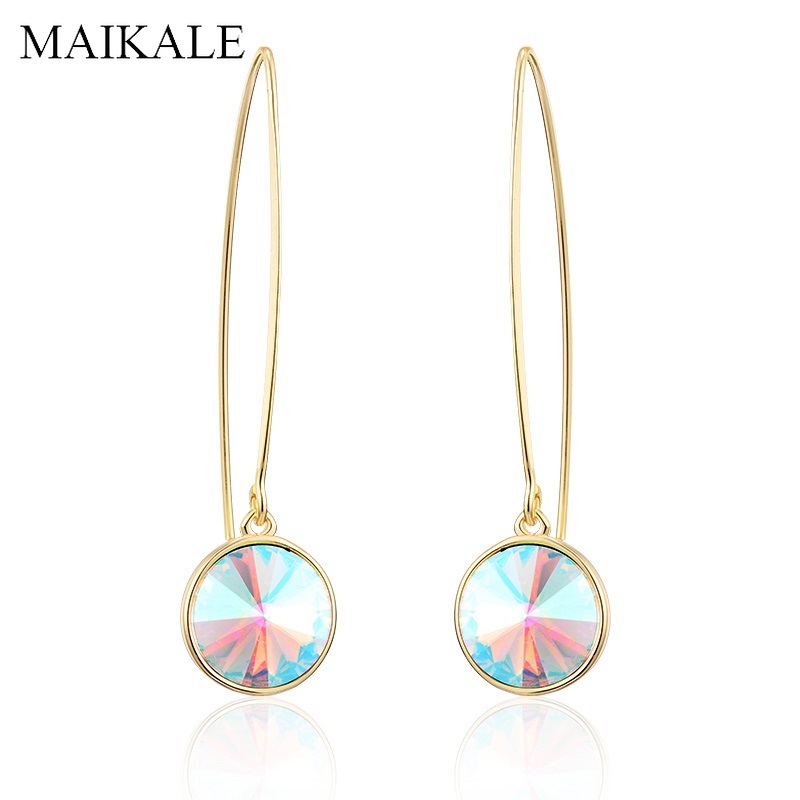 

MAIKALE New Fashion Drop Earrings Round Austrian Crystal Rose Gold Long Earring Hooks For Women Jewelry Gift brincos bijoux