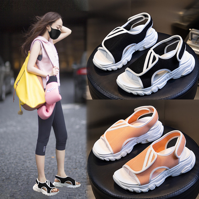 

Summer Sandals Women's Outer Wear 2020 New Korean-Style Breathable Beach Women's Shoes Fish Mouth Casual Flat Shoes Women, Black