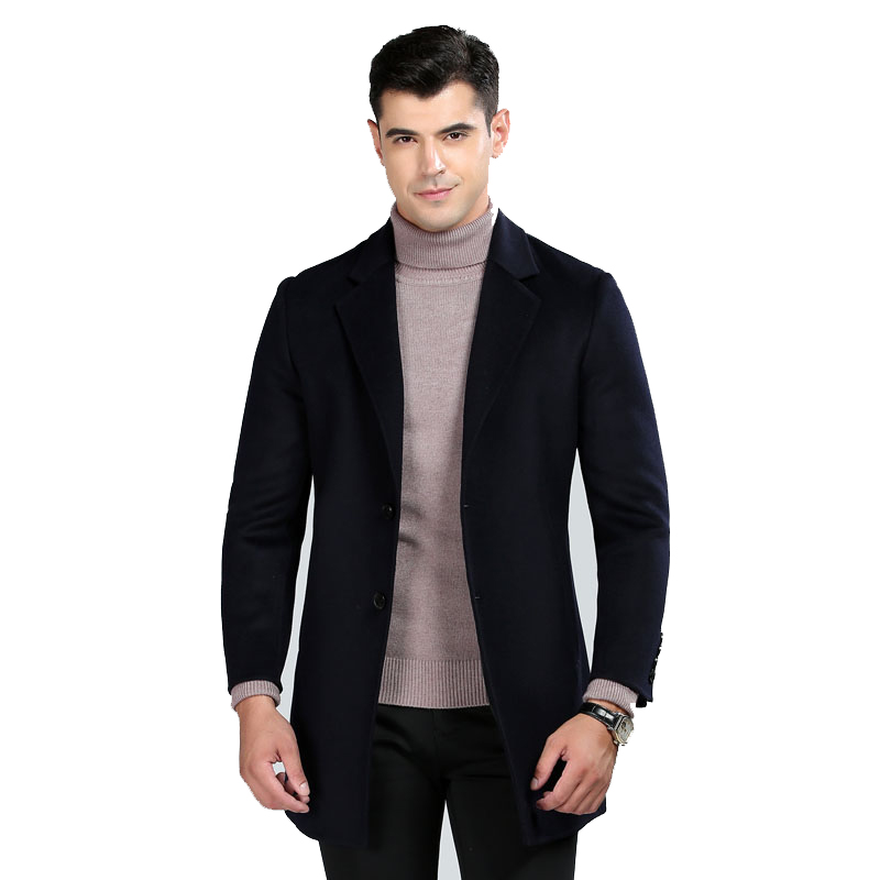 

New 2020 Woolen Jacket and Coat Men Casual Windbreaker Fashion Solid Long Breasted Coats, Blue