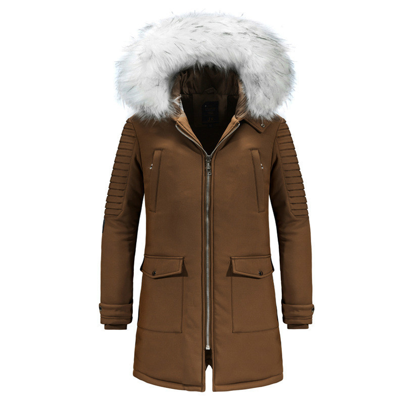 

Men's Winter Long Parkas Jacket Men's Casual Slim Hooded Jacket High-quality Cotton Thick Warm Outdoor Windproof Coat, Brown