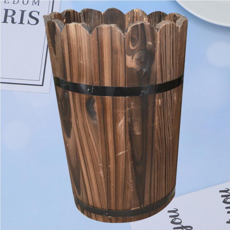 

1PC Retro Wooden Flower Bucket Carbonization Flower Arrangement Wood Barrels Creative Arrangement Kettle Handmade, Coffee