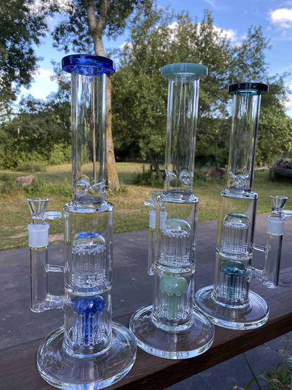 

16 Inch 1200g Heavy Duty Double Tree Perc Water Pipe 2020 Smoking Glass Water Pipes Delicate Quality Oil Rigs WP-003