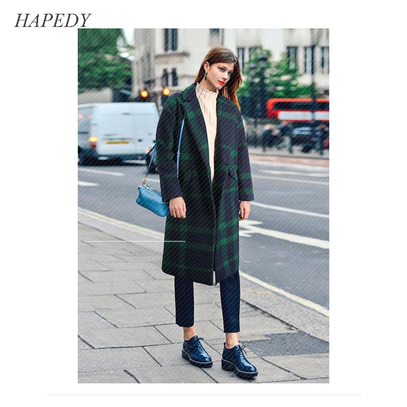 

Womens Winter Plaid Lapel Woolen Coat Trench Mid-Long Parka Overcoat Lady Lattice Medium Thick Straight Barrel Cashmere Coat, Photo color