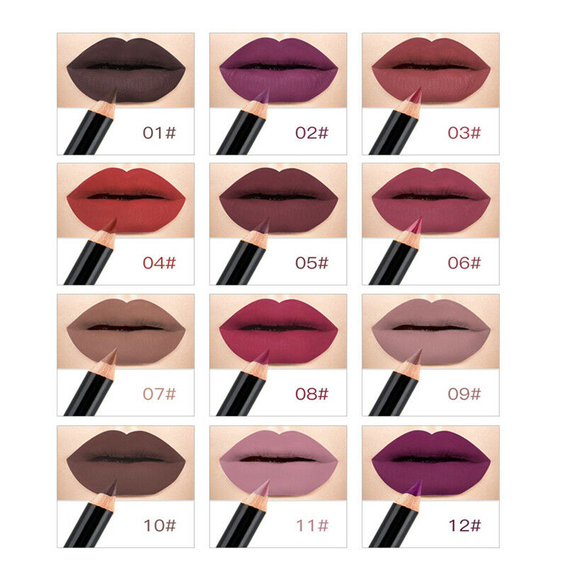 

Waterproof Matte Lip Liner Pencil Lipstick Pen Nude Long Lasting Makeup 12Colors Lip Gloss Makeup Nonstick cup Sexy Purple, 02