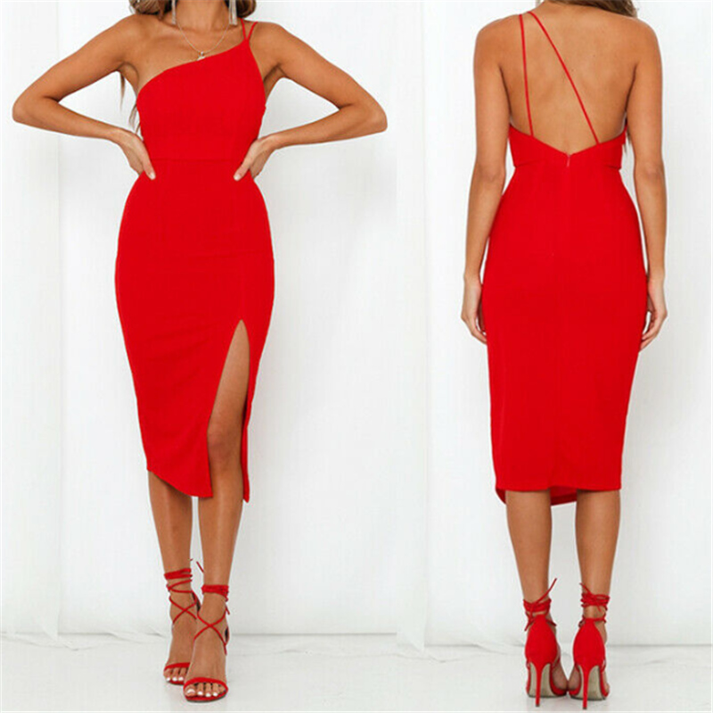 

Sexy Ladies Women Split bandage Bodycon Dress Spaghetti Strap Summer Evening Party Beach Solid Dresses, Black