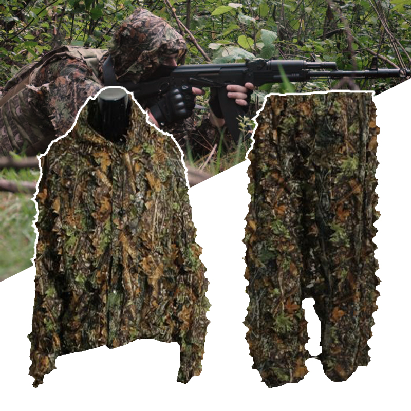 

3D Bionic Leaf Adults Ghillie Suit Woodland Uniform Cs Camo/Camouflage Hunting Deer Stalking in Suits Set Sniper Jungle Cloth, Green ghillie suit
