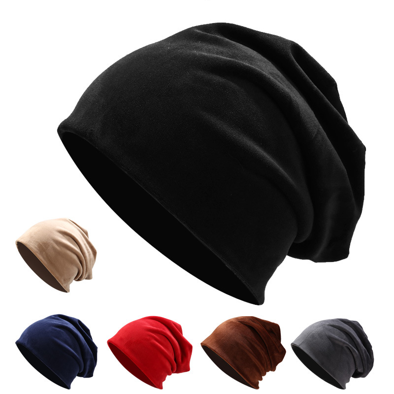 

Moon hat women autumn and winter velvet pullover cap Korean men and women solid color pile casual earmuffs Skullies & Beanies, Black