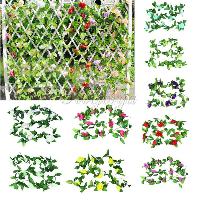

8.2ft Fake Silk Roses Ivy Vine Artificial Flowers with Green Leaves For Home Wedding Decoration Hanging Garland Decor, White