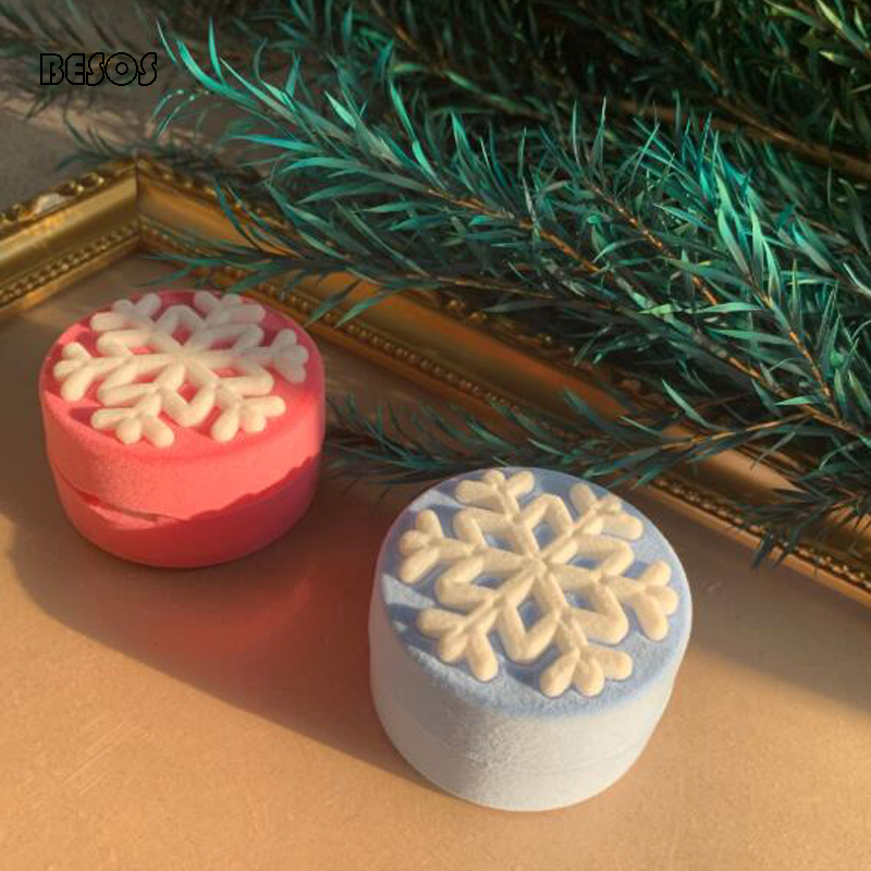 

High-grade Cylindrical Velvet Snow Pattern Jewelry Gift Box Wedding Christmas Party Ring Necklace Decorative Round Gift Box