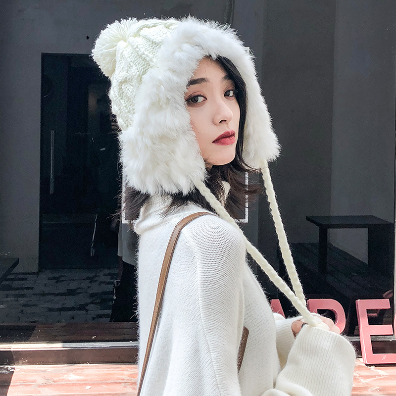 

Winter Beanies For Women Thick Warm Knitted Gorros Ladies Cute White Balls Earmuffs Hats White Winter Women's Hats and Beanies, Color 3