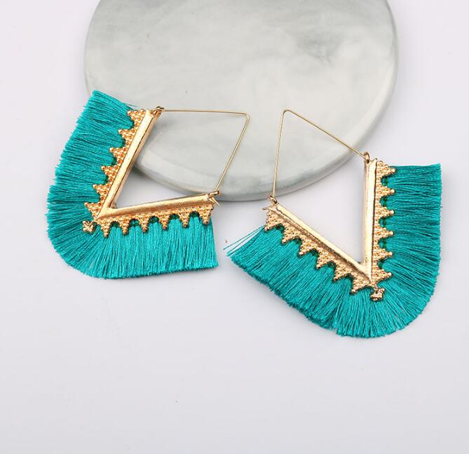 

Fashion Trendy Ethnic Bohemian Tassel Earrings for Women V Shape Handmade Colorful Big Hoop Statement Earrings Jewelry, Silver