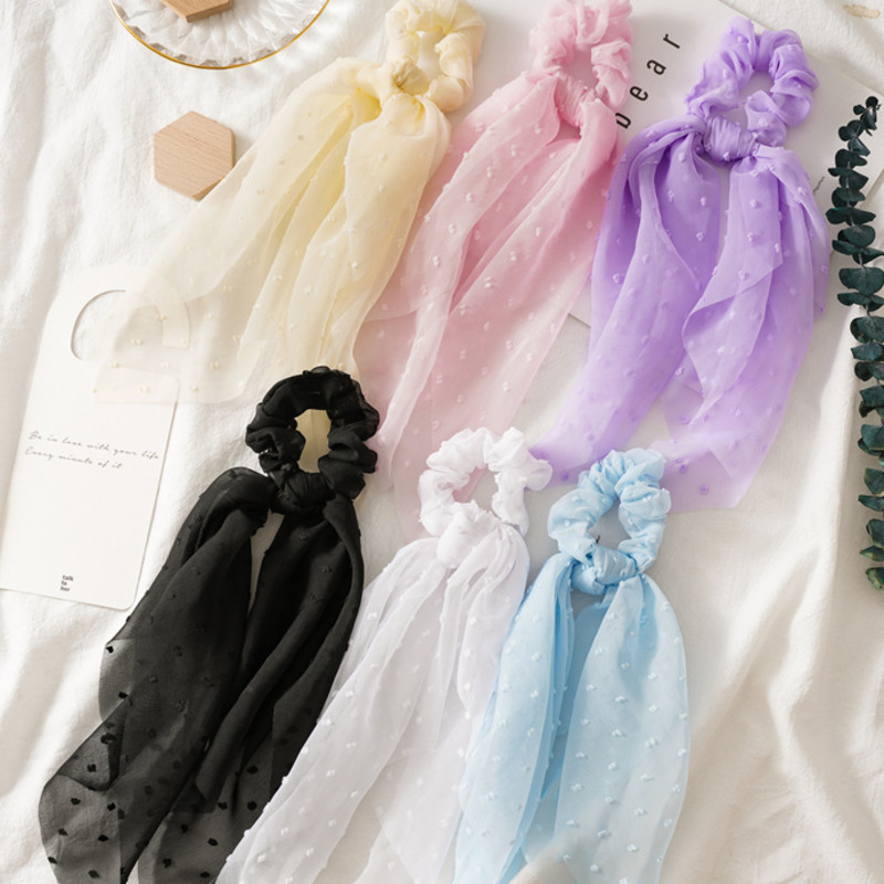 

Fashion Long Scarf Ribbon Hair Accessories For Women Scrunchie Solid Color Seersucker Elastic Hair Band Girl Tie Ponytail Holder