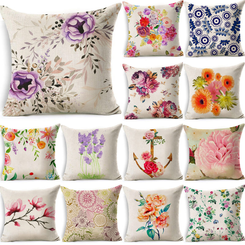 

1 Pcs Colorful Flower Pattern Cotton Linen Throw Pillow Cushion Cover Car Home Sofa Bed Decorative Pillowcase Funda Cojin 40031, 2dt-40031-272
