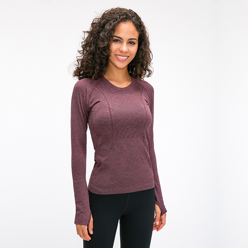 

Women's Seamless Long Sleeves Sports Fitness Yoga Shirt With Thumb Holes Breathable Gym Workout Top Round Neck Running Sportwear, Black