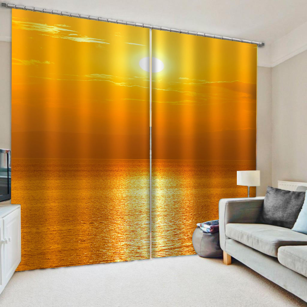 

Customized 3d curtains simple and fresh gold curtains sunset curtain Bedroom living room windproof thickening blackout fabric