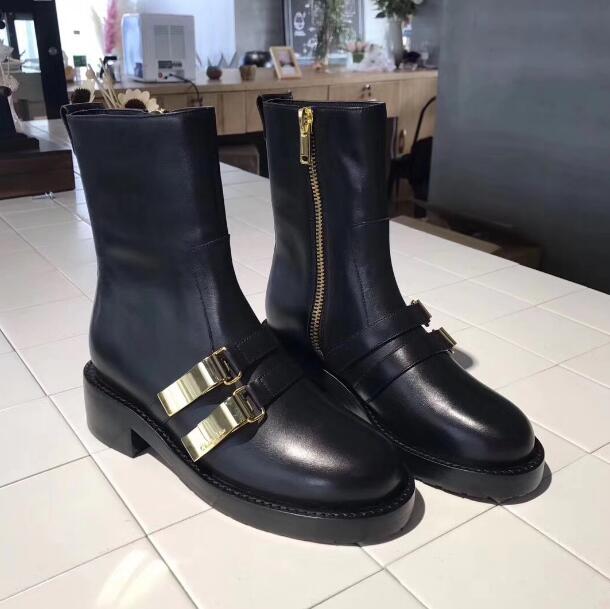 

Designer Women double Buckle Strap Punk Martin Boots platform Boots Sequined chunky heel round Toes zip luxury Lady Ankle Boots, Black (leather lining)